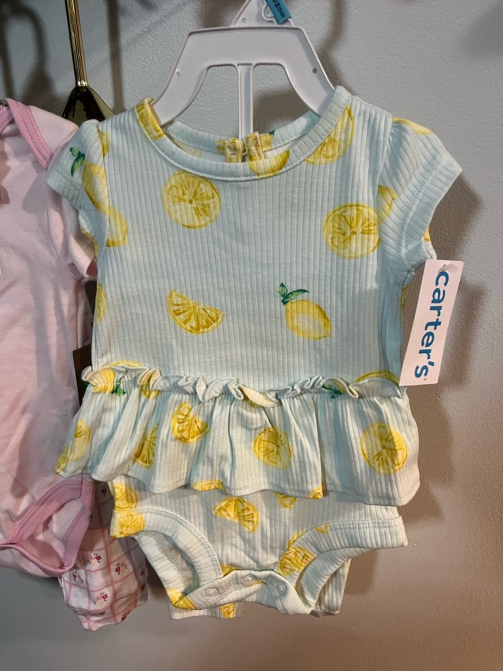 3 pzs  check picture  Carter's Lemon Ruffle Baby Bodysuit - Yellow & Light Blue